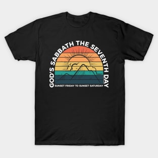 God's Sabbath The Seventh Day - Sunset - White Text T-Shirt